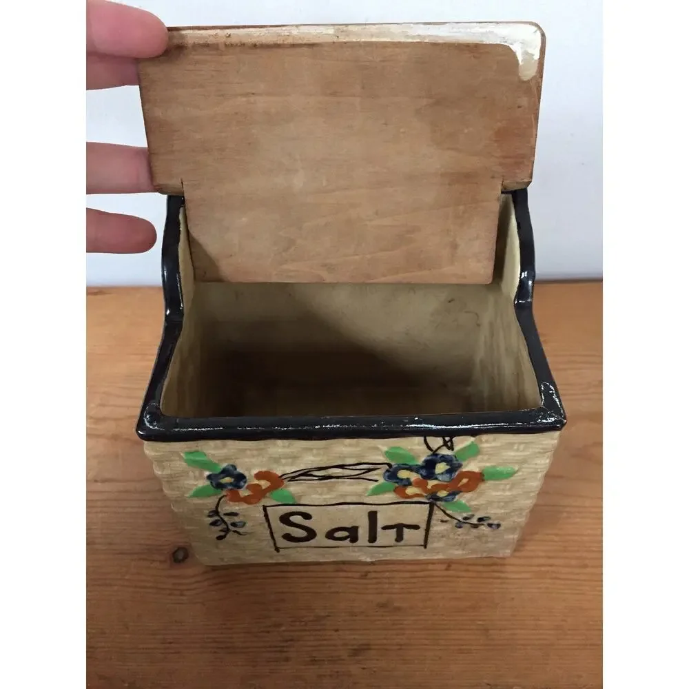 Vtg 1920s Hotta Yu Shoten Japanese Japan Basketweave Majolica Salt Cellar Box